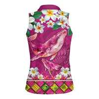 Hawaiian Plumeria and Humpback Whales Women Sleeveless Polo Shirt Polynerian Art Tattoo-Plum Pink Color LT03 - Polynesian Pride