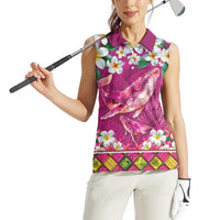 Hawaiian Plumeria and Humpback Whales Women Sleeveless Polo Shirt Polynerian Art Tattoo-Plum Pink Color LT03 - Polynesian Pride