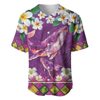 Hawaiian Plumeria and Humpback Whales Baseball Jersey Polynerian Art Tattoo-Mauve Color LT03 Purple - Polynesian Pride