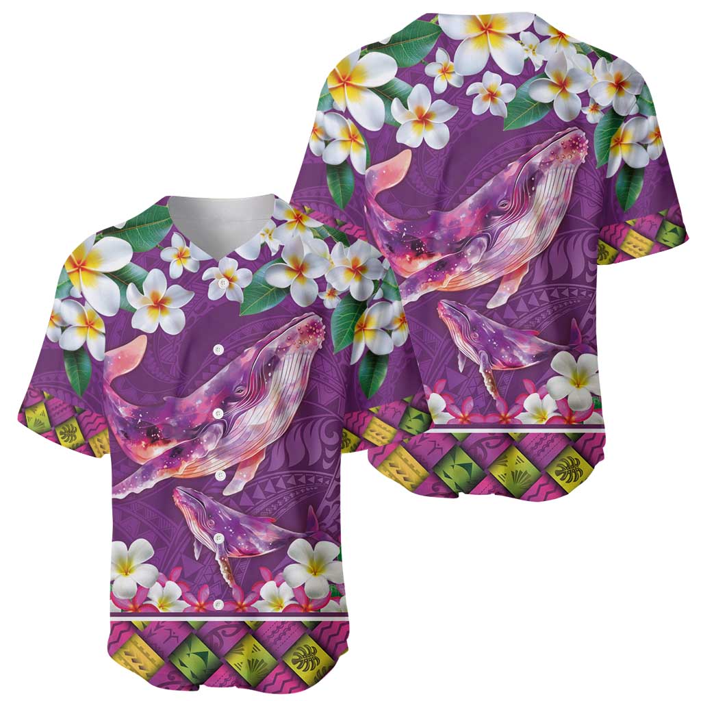 Hawaiian Plumeria and Humpback Whales Baseball Jersey Polynerian Art Tattoo-Mauve Color LT03 - Polynesian Pride