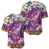 Hawaiian Plumeria and Humpback Whales Baseball Jersey Polynerian Art Tattoo-Mauve Color LT03 - Polynesian Pride