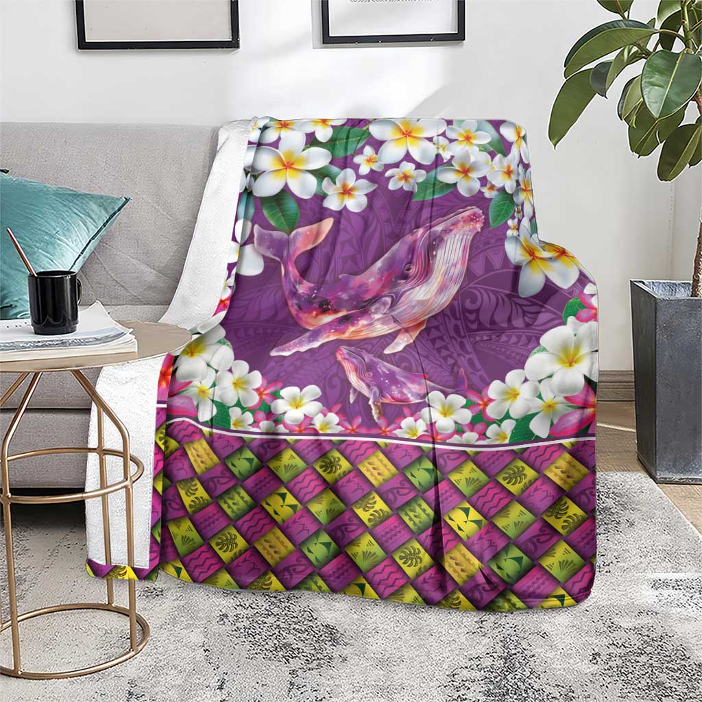 Hawaiian Plumeria and Humpback Whales Blanket Polynerian Art Tattoo-Mauve Color