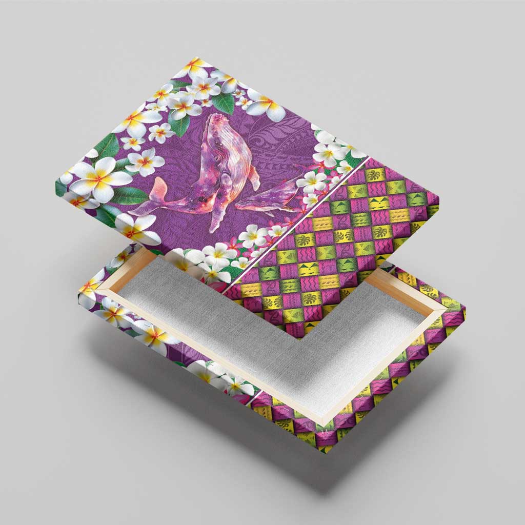Hawaiian Plumeria and Humpback Whales Canvas Wall Art Polynerian Art Tattoo-Mauve Color