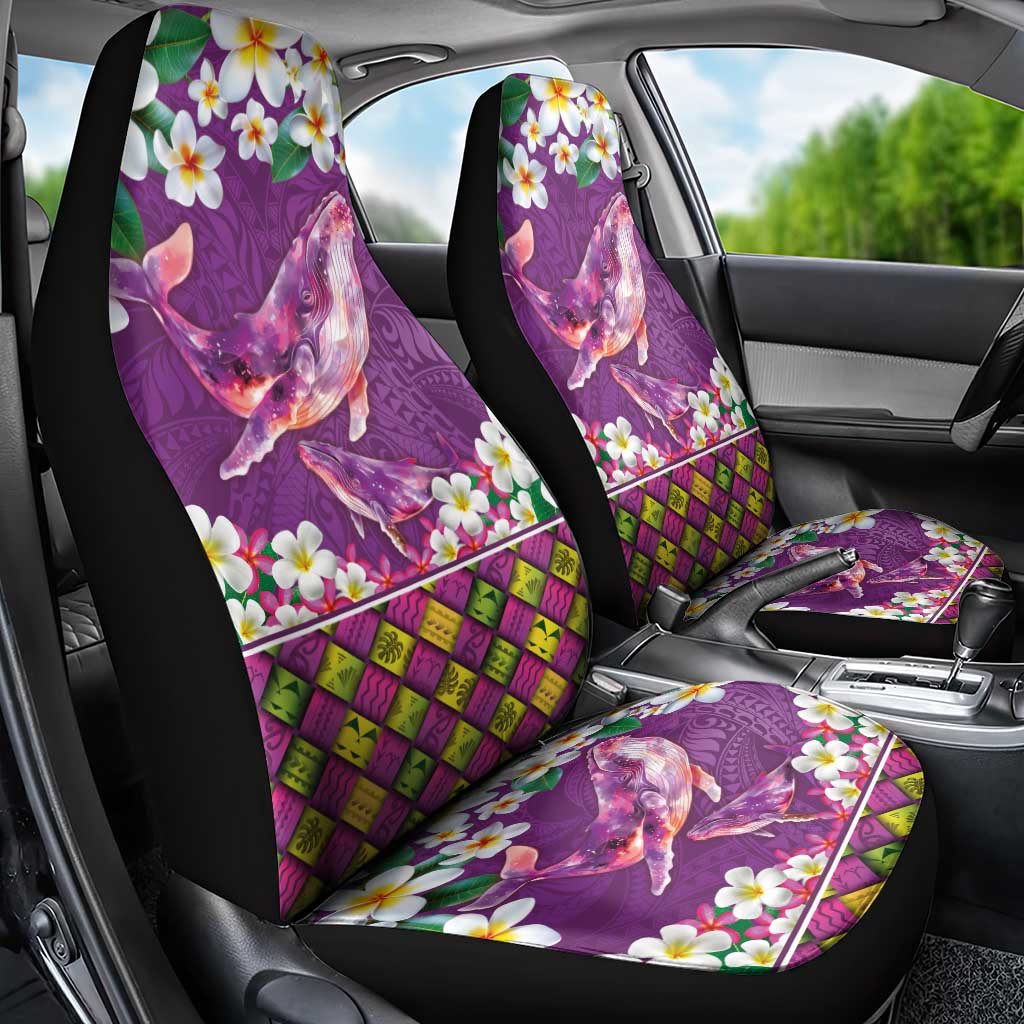 Hawaiian Plumeria and Humpback Whales Car Seat Cover Polynerian Art Tattoo-Mauve Color