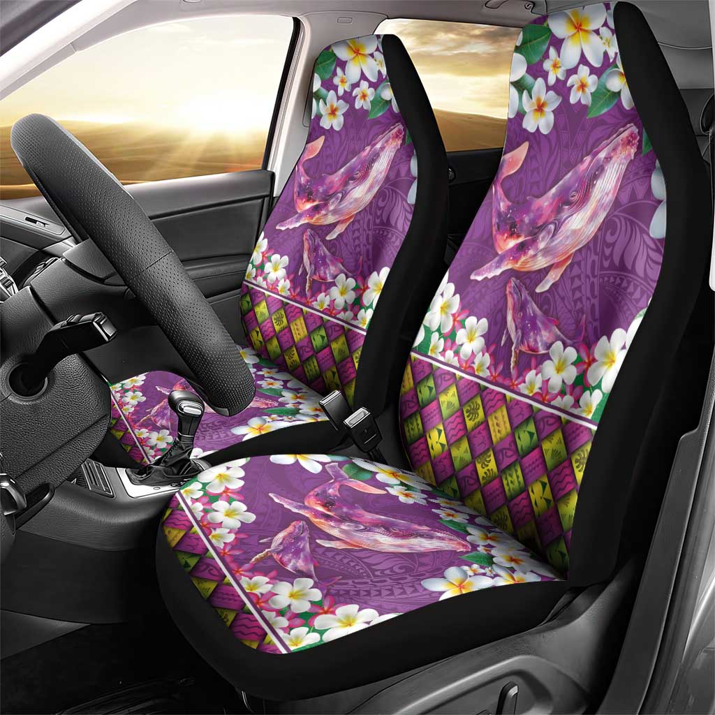 Hawaiian Plumeria and Humpback Whales Car Seat Cover Polynerian Art Tattoo-Mauve Color