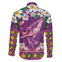 Hawaiian Plumeria and Humpback Whales Family Matching Long Sleeve Bodycon Dress and Hawaiian Shirt Polynerian Art Tattoo-Mauve Color