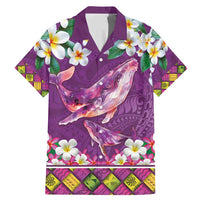 Hawaiian Plumeria and Humpback Whales Family Matching Mermaid Dress and Hawaiian Shirt Polynerian Art Tattoo-Mauve Color