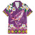 Hawaiian Plumeria and Humpback Whales Family Matching Off The Shoulder Long Sleeve Dress and Hawaiian Shirt Polynerian Art Tattoo-Mauve Color
