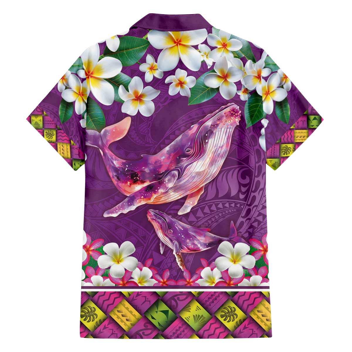 Hawaiian Plumeria and Humpback Whales Family Matching Off The Shoulder Long Sleeve Dress and Hawaiian Shirt Polynerian Art Tattoo-Mauve Color