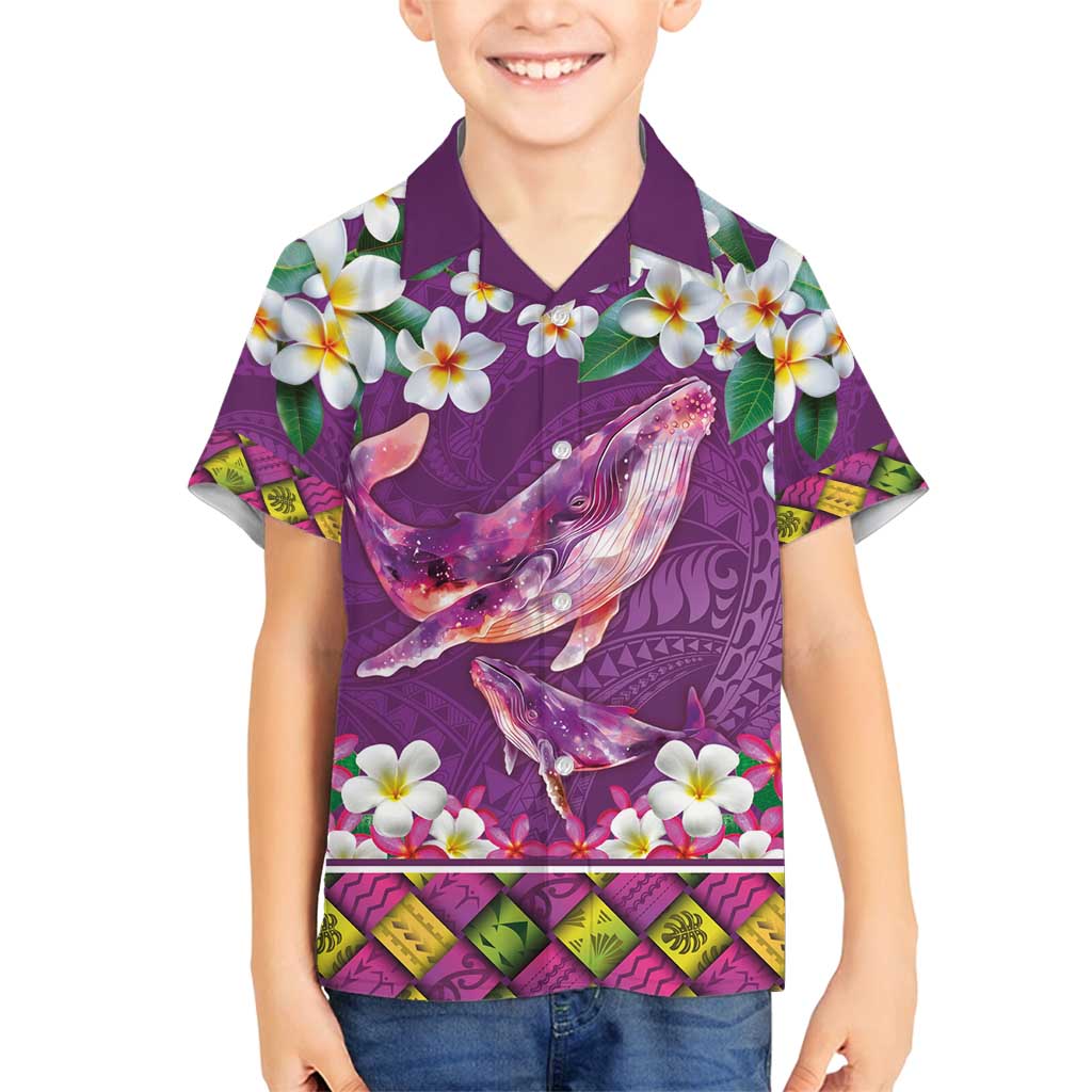 Hawaiian Plumeria and Humpback Whales Family Matching Puletasi and Hawaiian Shirt Polynerian Art Tattoo-Mauve Color LT03 Son's Shirt Purple - Polynesian Pride
