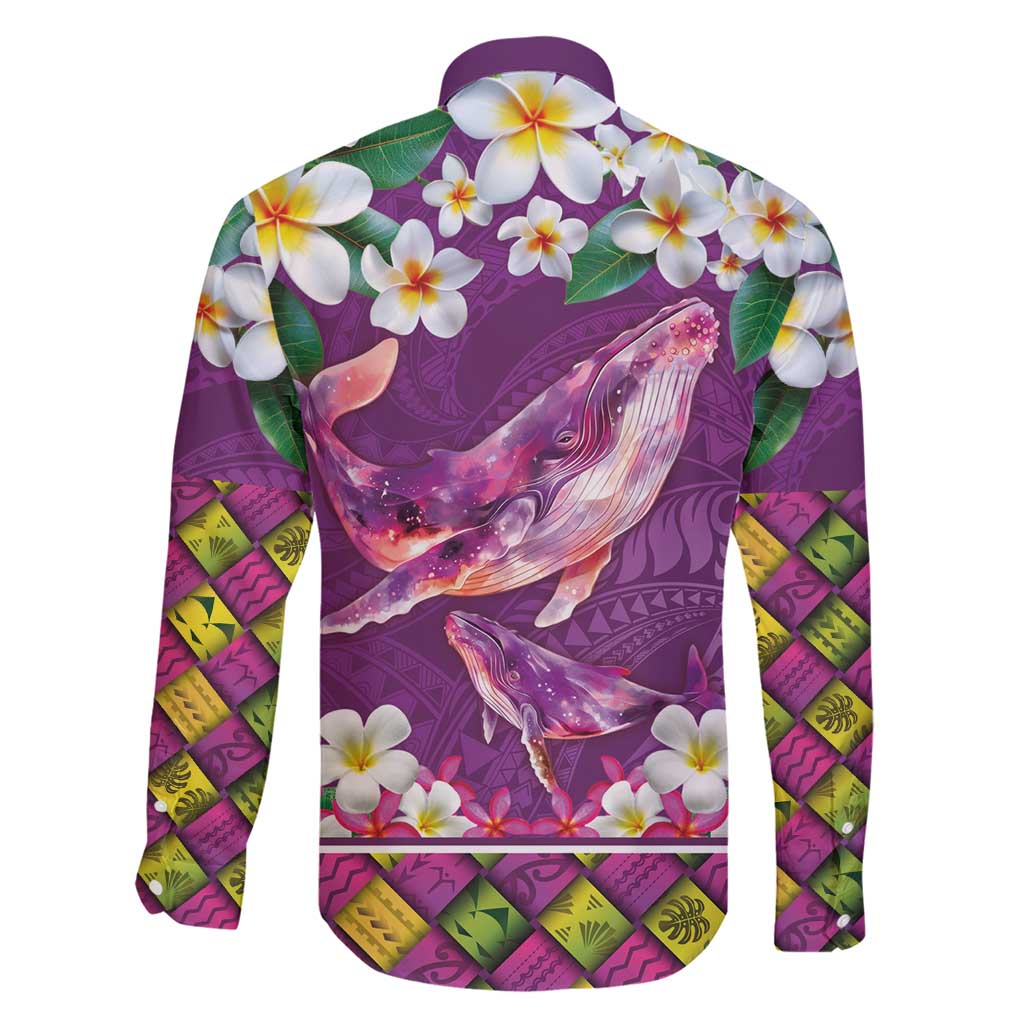 Hawaiian Plumeria and Humpback Whales Family Matching Short Sleeve Bodycon Dress and Hawaiian Shirt Polynerian Art Tattoo-Mauve Color