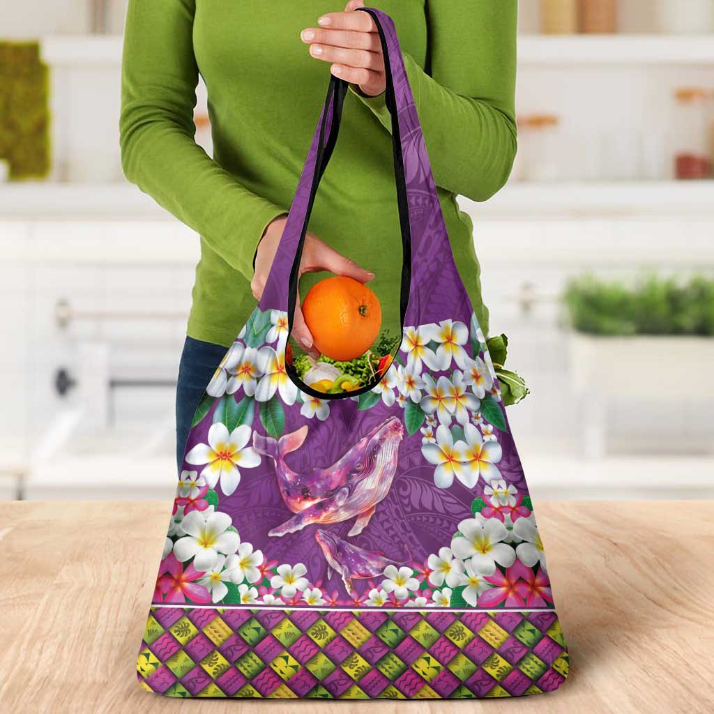 Hawaiian Plumeria and Humpback Whales Grocery Bag Polynerian Art Tattoo-Mauve Color LT03 - Polynesian Pride
