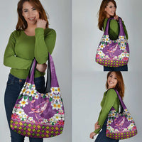 Hawaiian Plumeria and Humpback Whales Grocery Bag Polynerian Art Tattoo-Mauve Color LT03 - Polynesian Pride