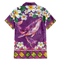 Hawaiian Plumeria and Humpback Whales Hawaiian Shirt Polynerian Art Tattoo-Mauve Color