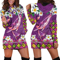 Hawaiian Plumeria and Humpback Whales Hoodie Dress Polynerian Art Tattoo-Mauve Color
