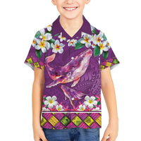 Hawaiian Plumeria and Humpback Whales Kid Hawaiian Shirt Polynerian Art Tattoo-Mauve Color LT03 Kid Purple - Polynesian Pride