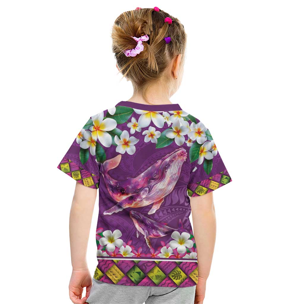 Hawaiian Plumeria and Humpback Whales Kid T Shirt Polynerian Art Tattoo-Mauve Color LT03 - Polynesian Pride