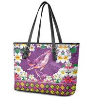 Hawaiian Plumeria and Humpback Whales Leather Tote Bag Polynerian Art Tattoo-Mauve Color LT03 - Polynesian Pride