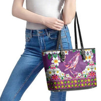 Hawaiian Plumeria and Humpback Whales Leather Tote Bag Polynerian Art Tattoo-Mauve Color LT03 - Polynesian Pride