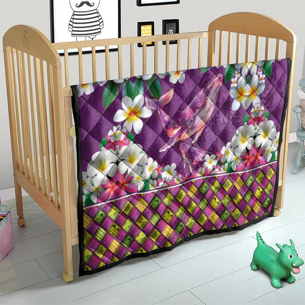 Hawaiian Plumeria and Humpback Whales Quilt Polynerian Art Tattoo-Mauve Color