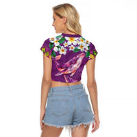 Hawaiian Plumeria and Humpback Whales Raglan Cropped T Shirt Polynerian Art Tattoo-Mauve Color LT03 - Polynesian Pride