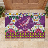 Hawaiian Plumeria and Humpback Whales Rubber Doormat Polynerian Art Tattoo-Mauve Color LT03 Purple - Polynesian Pride