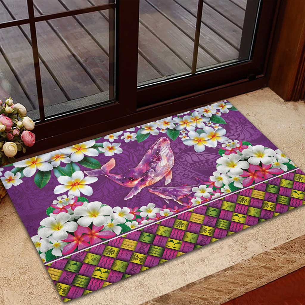 Hawaiian Plumeria and Humpback Whales Rubber Doormat Polynerian Art Tattoo-Mauve Color LT03 - Polynesian Pride