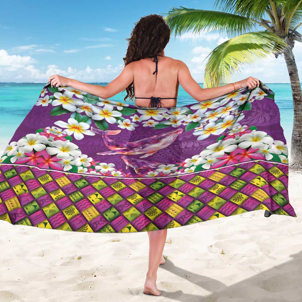Hawaiian Plumeria and Humpback Whales Sarong Polynerian Art Tattoo-Mauve Color