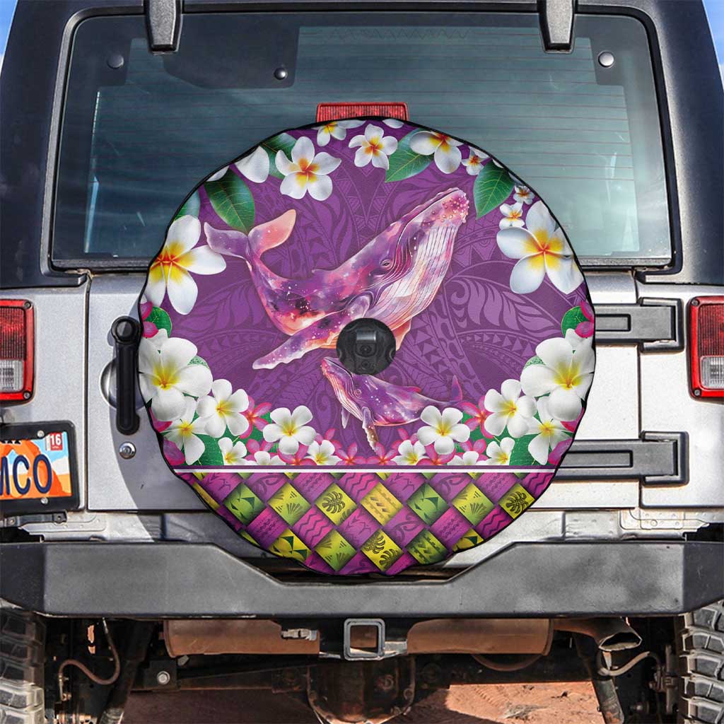 Hawaiian Plumeria and Humpback Whales Spare Tire Cover Polynerian Art Tattoo-Mauve Color