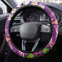 Hawaiian Plumeria and Humpback Whales Steering Wheel Cover Polynerian Art Tattoo-Mauve Color