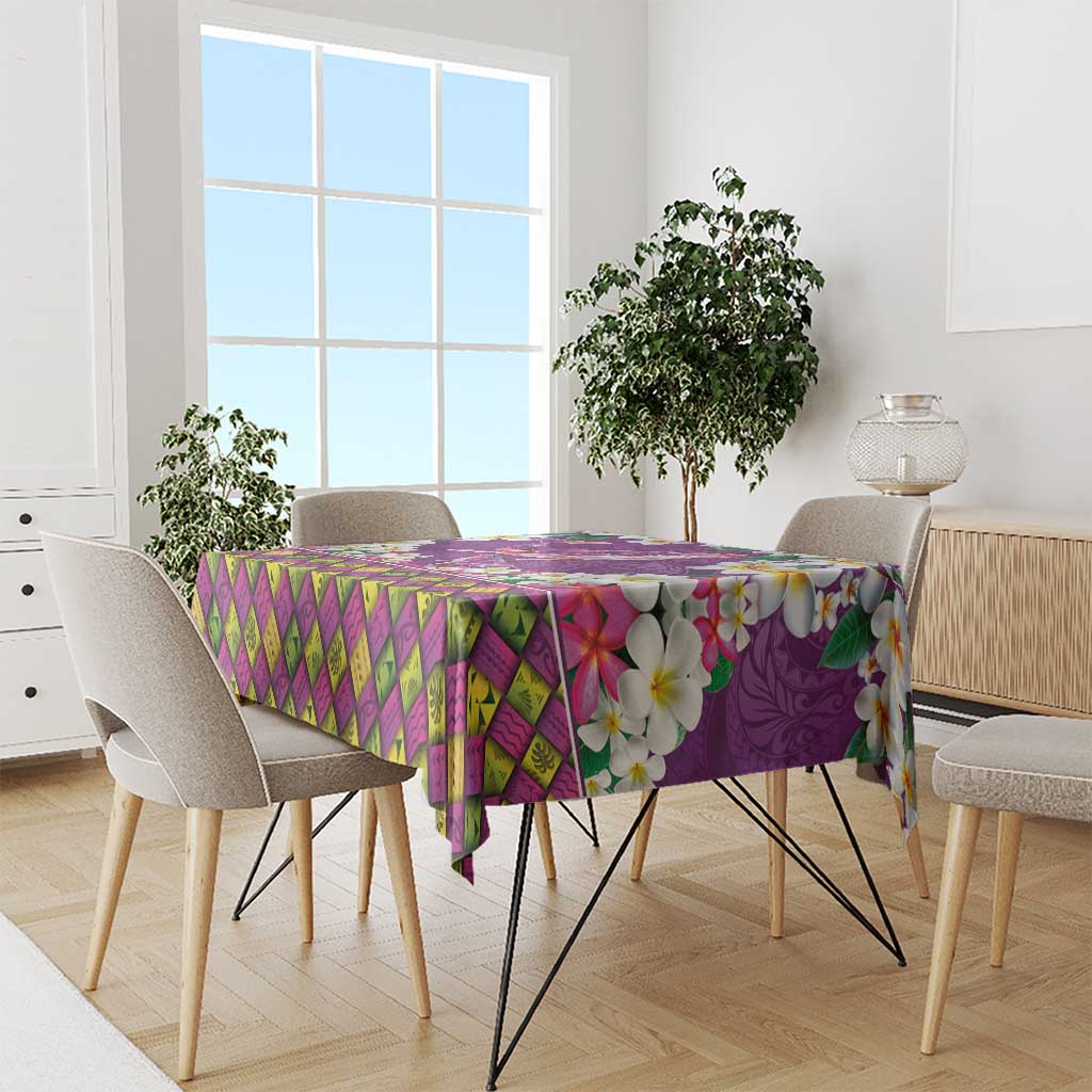 Hawaiian Plumeria and Humpback Whales Tablecloth Polynerian Art Tattoo-Mauve Color