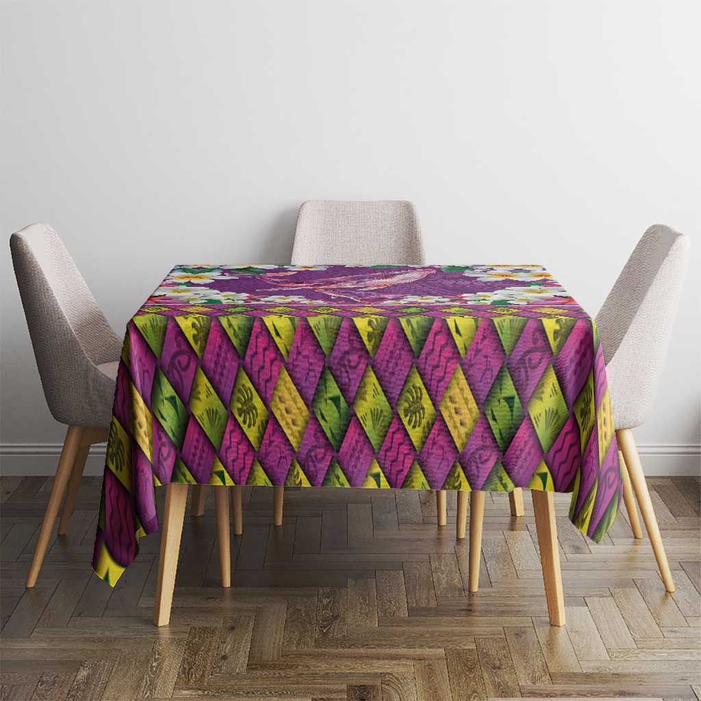 Hawaiian Plumeria and Humpback Whales Tablecloth Polynerian Art Tattoo-Mauve Color