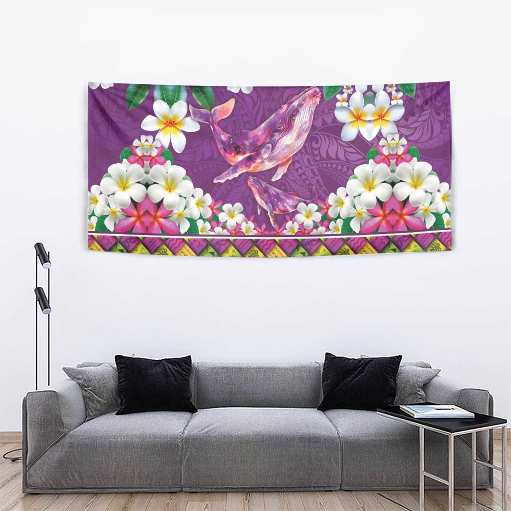 Hawaiian Plumeria and Humpback Whales Tapestry Polynerian Art Tattoo-Mauve Color