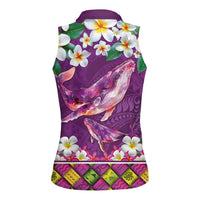 Hawaiian Plumeria and Humpback Whales Women Sleeveless Polo Shirt Polynerian Art Tattoo-Mauve Color LT03 - Polynesian Pride