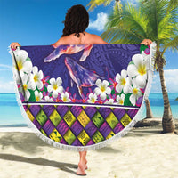 Hawaiian Plumeria and Humpback Whales Beach Blanket Polynerian Art Tattoo-Navy Color