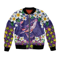 Hawaiian Plumeria and Humpback Whales Bomber Jacket Polynerian Art Tattoo-Navy Color LT03 Unisex Navy - Polynesian Pride