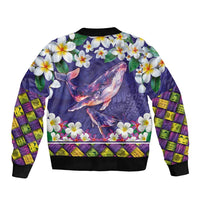 Hawaiian Plumeria and Humpback Whales Bomber Jacket Polynerian Art Tattoo-Navy Color LT03 - Polynesian Pride