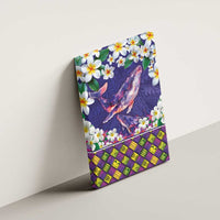 Hawaiian Plumeria and Humpback Whales Canvas Wall Art Polynerian Art Tattoo-Navy Color