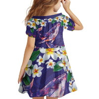 Hawaiian Plumeria and Humpback Whales Family Matching Long Sleeve Bodycon Dress and Hawaiian Shirt Polynerian Art Tattoo-Navy Color