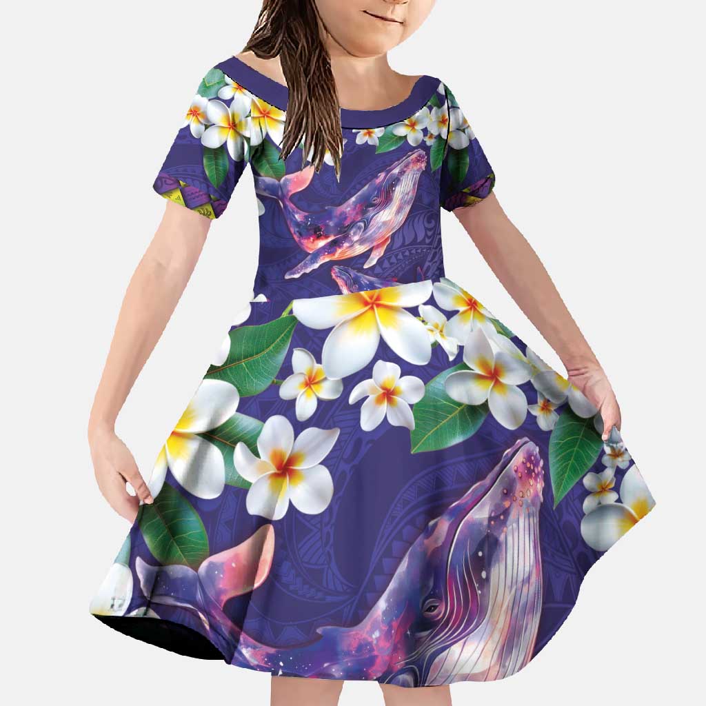 Hawaiian Plumeria and Humpback Whales Family Matching Mermaid Dress and Hawaiian Shirt Polynerian Art Tattoo-Navy Color