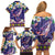 Hawaiian Plumeria and Humpback Whales Family Matching Off Shoulder Short Dress and Hawaiian Shirt Polynerian Art Tattoo-Navy Color