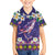 Hawaiian Plumeria and Humpback Whales Family Matching Off Shoulder Short Dress and Hawaiian Shirt Polynerian Art Tattoo-Navy Color