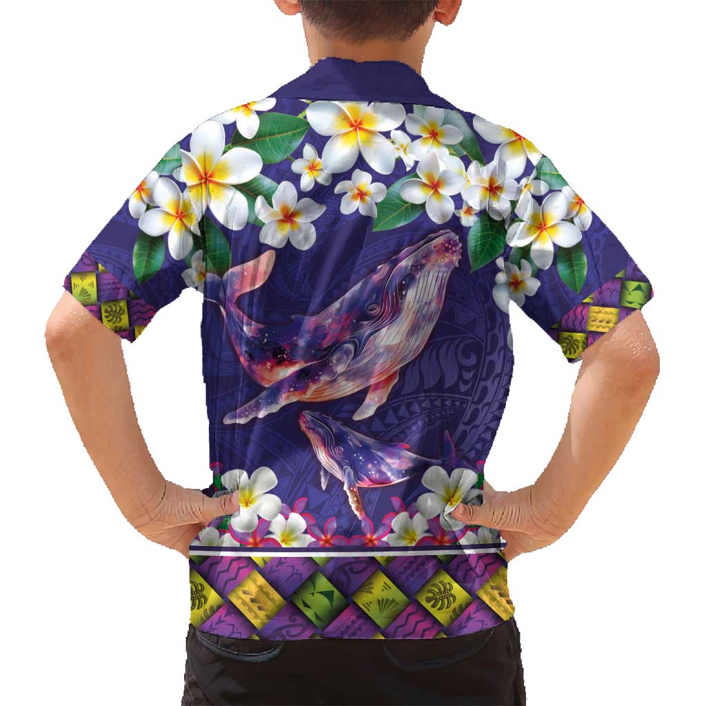 Hawaiian Plumeria and Humpback Whales Family Matching Puletasi and Hawaiian Shirt Polynerian Art Tattoo-Navy Color LT03 - Polynesian Pride