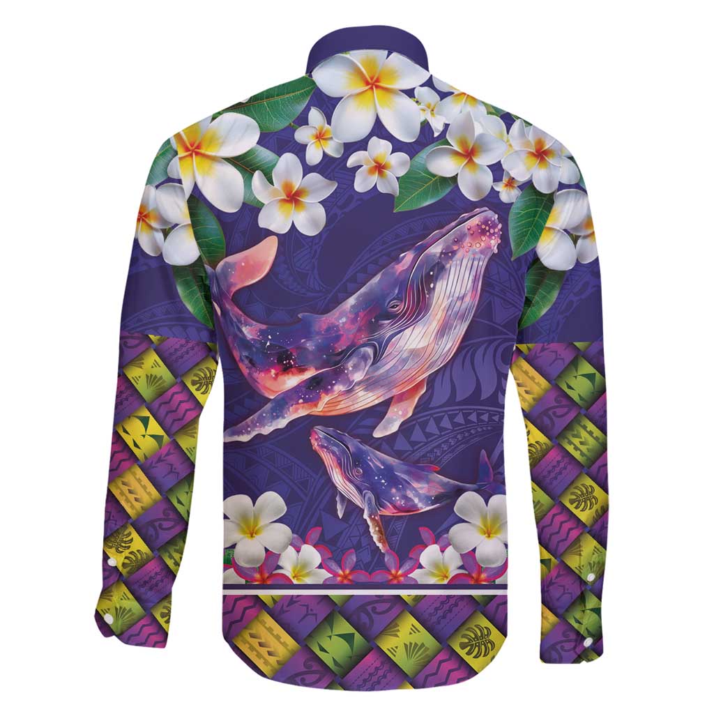 Hawaiian Plumeria and Humpback Whales Family Matching Puletasi and Hawaiian Shirt Polynerian Art Tattoo-Navy Color LT03 - Polynesian Pride