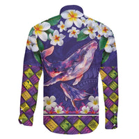 Hawaiian Plumeria and Humpback Whales Family Matching Puletasi and Hawaiian Shirt Polynerian Art Tattoo-Navy Color LT03 - Polynesian Pride