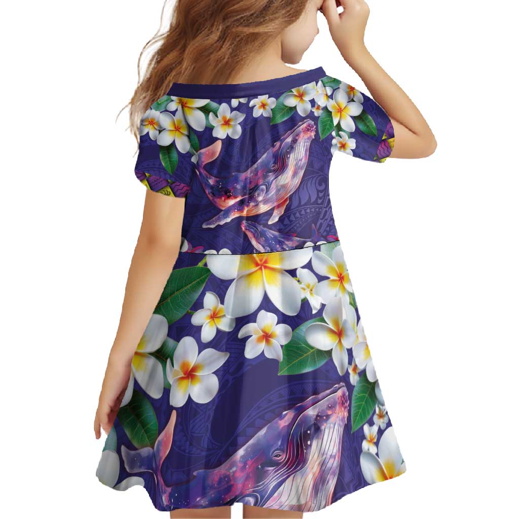 Hawaiian Plumeria and Humpback Whales Family Matching Summer Maxi Dress and Hawaiian Shirt Polynerian Art Tattoo-Navy Color