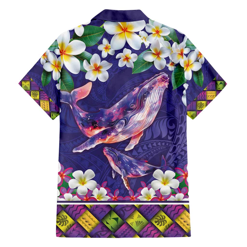 Hawaiian Plumeria and Humpback Whales Family Matching Tank Maxi Dress and Hawaiian Shirt Polynerian Art Tattoo-Navy Color