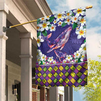 Hawaiian Plumeria and Humpback Whales Garden Flag Polynerian Art Tattoo-Navy Color