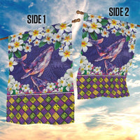 Hawaiian Plumeria and Humpback Whales Garden Flag Polynerian Art Tattoo-Navy Color