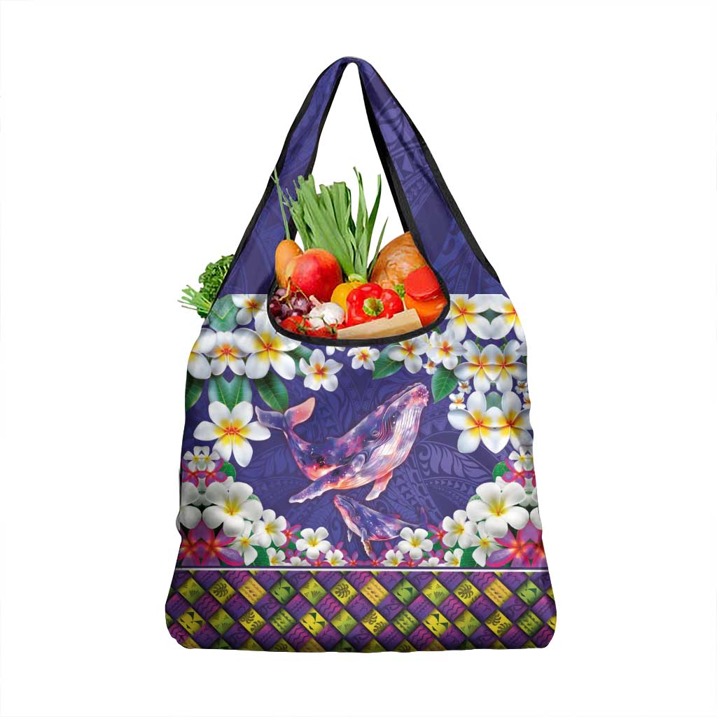 Hawaiian Plumeria and Humpback Whales Grocery Bag Polynerian Art Tattoo-Navy Color LT03 1-pack One Size Navy - Polynesian Pride